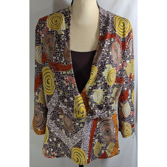 Michelle Thomas Blouse 3/4 Sleeve Geometric Pattern Multicolor Womans Size Large - Picture 1 of 13
